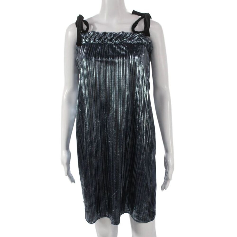 Atelier Women Blue Sleeveless Tank Dress Square Neck Polyester Short Size XL